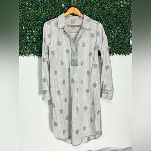 Soft Surroundings- Tencel Lyocell Chambray Feather Embroidered Dress, Sz Medium